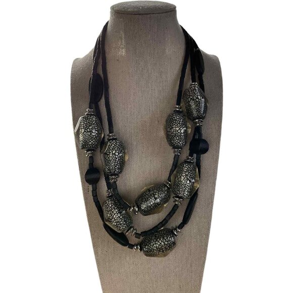 Chico's Women's Iridescent Black & Silver Multi-Strand Necklace - Picture 1 of 6